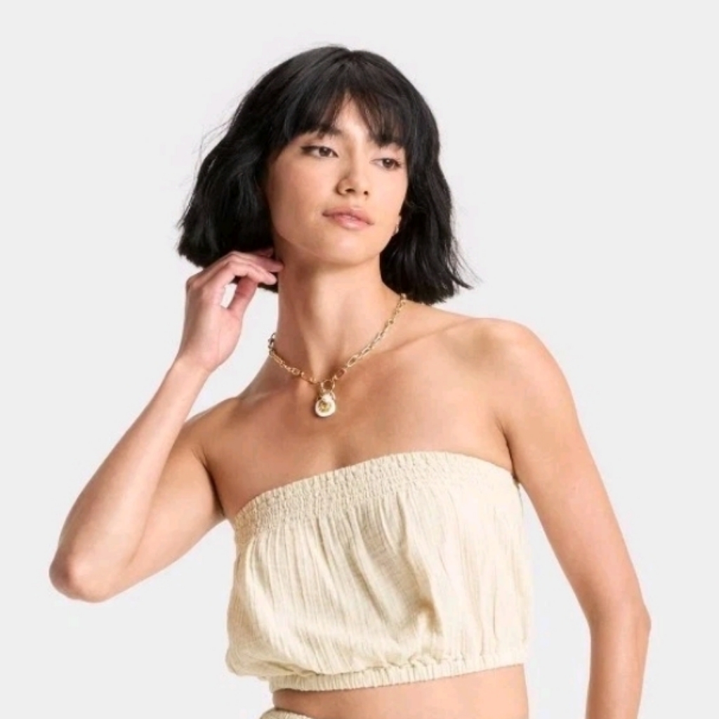 Universal Thread Women's 100% Cotton Crinkle Gauze Tube Top Tan Xs,M,L